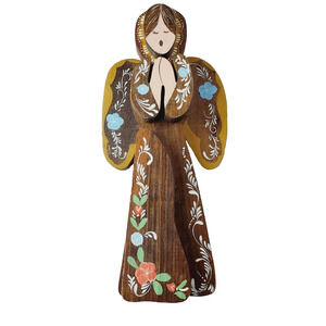 Vintage Hand-painted Wooden Angel Folk Art Farmhouse Decor Holiday Collectible